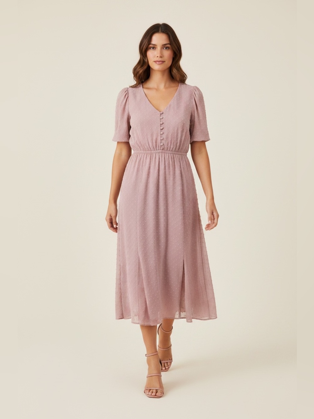 JessaKae XXL Mauve Swiss Dot Puff Sleeve Midi Dress